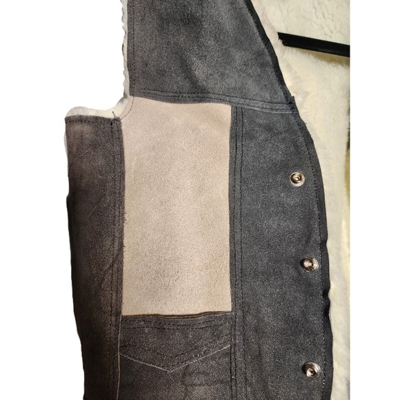 80s Suede Leather Sherpa Trucker Vest Kids Biker Cowboy Western Snap NO tags - Picture 5 of 7